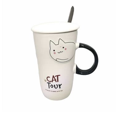 ماگ  درب دار سرامیکی فانتزی طرح گربه کد 269