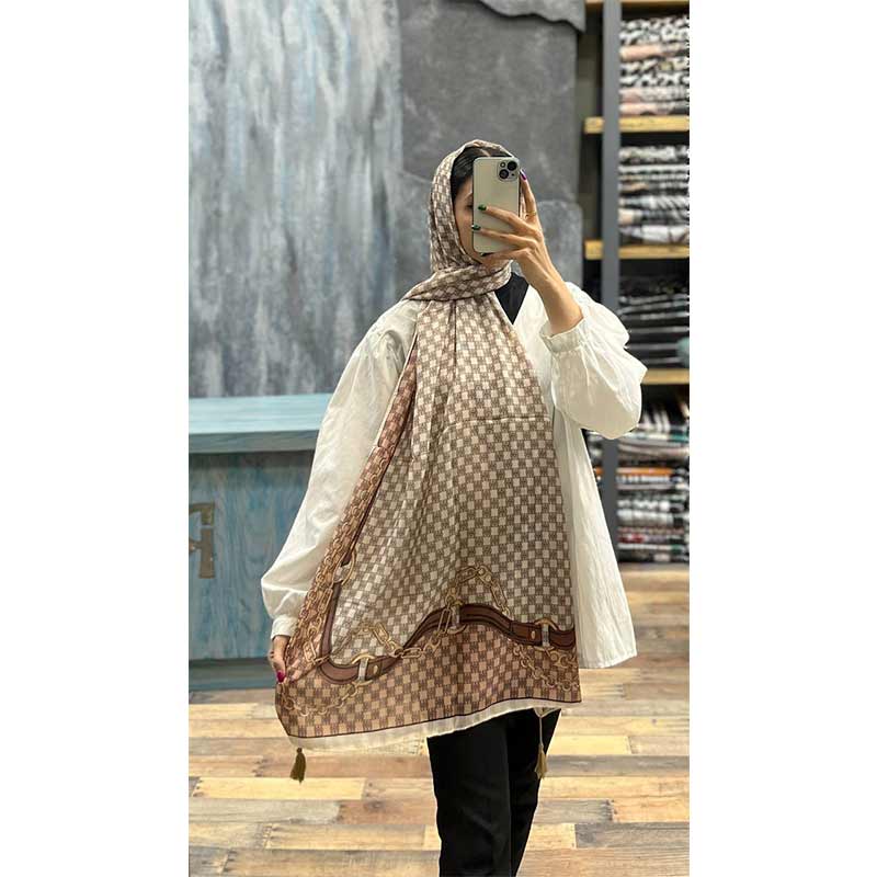 شال وارداتی حاشیه رنگی طرح زنجیردار